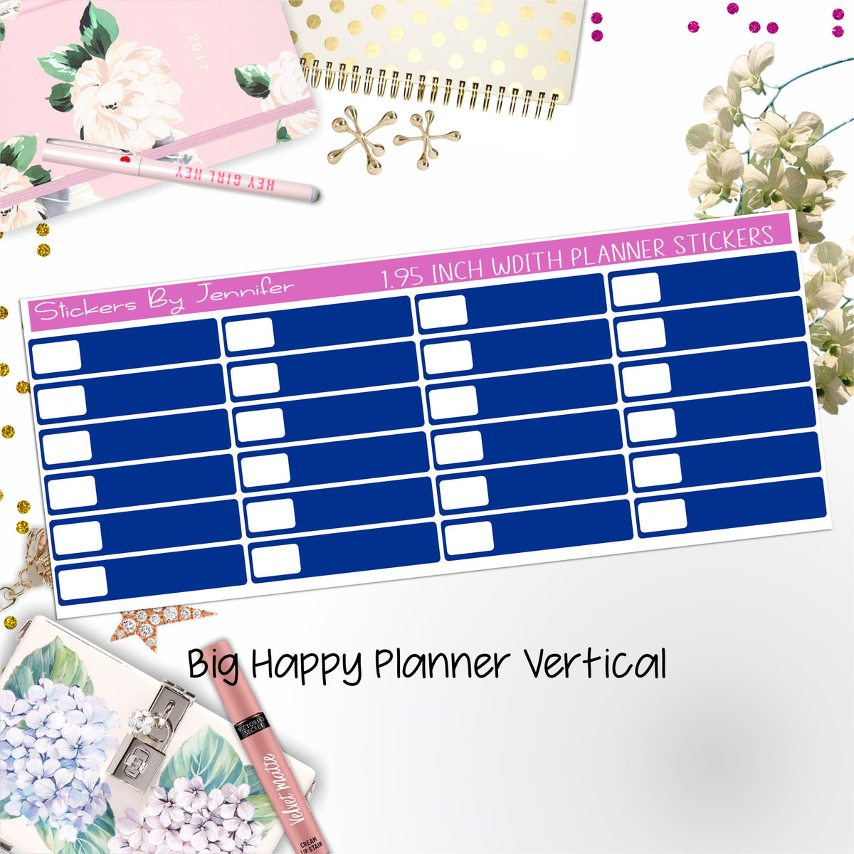Labels 1.95 inch Width Quarter Boxes 510 for Big Happy Planner Vertical Planner Stickers