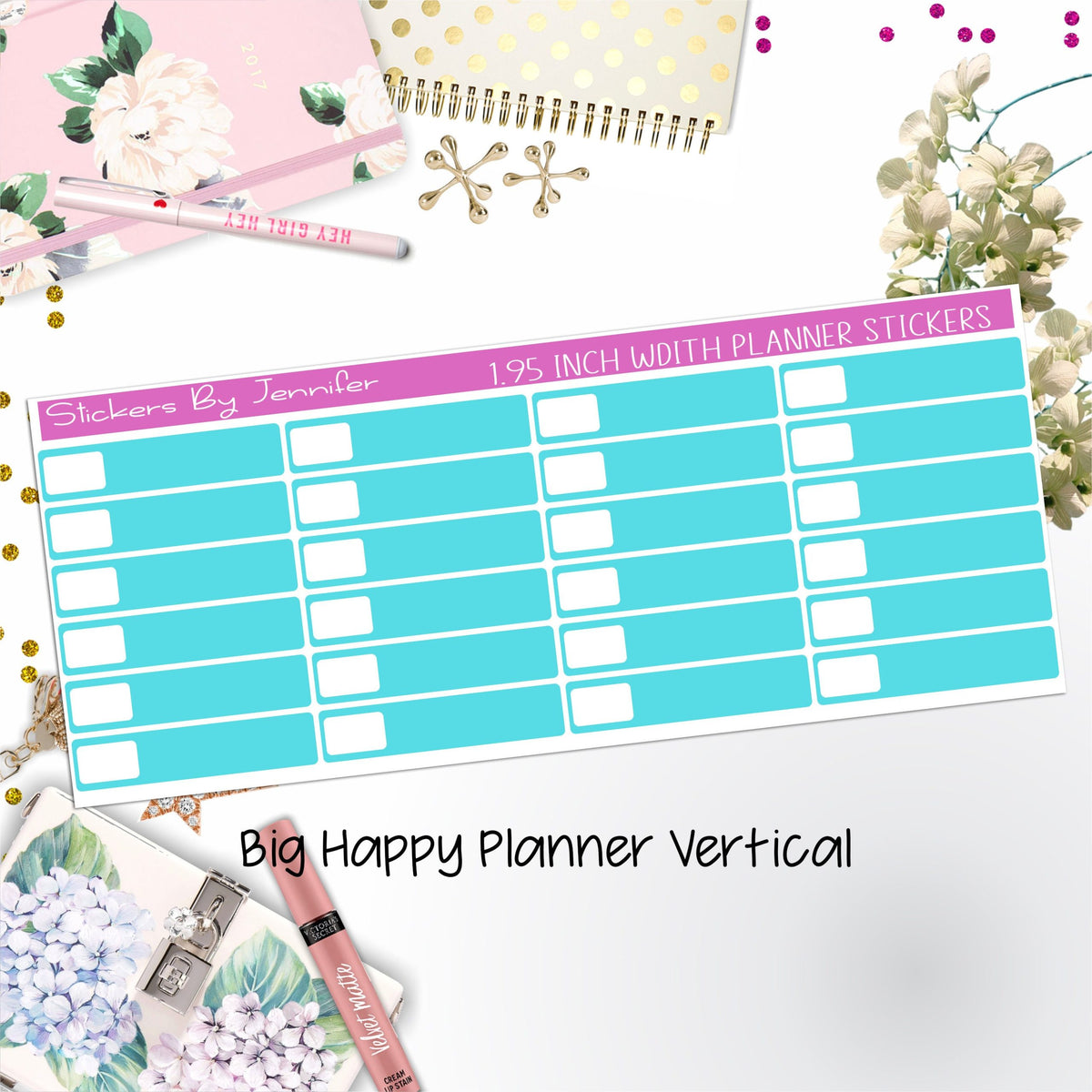 Labels 1.95 inch Width Quarter Boxes 523 for Big Happy Planner Vertical Planner Stickers