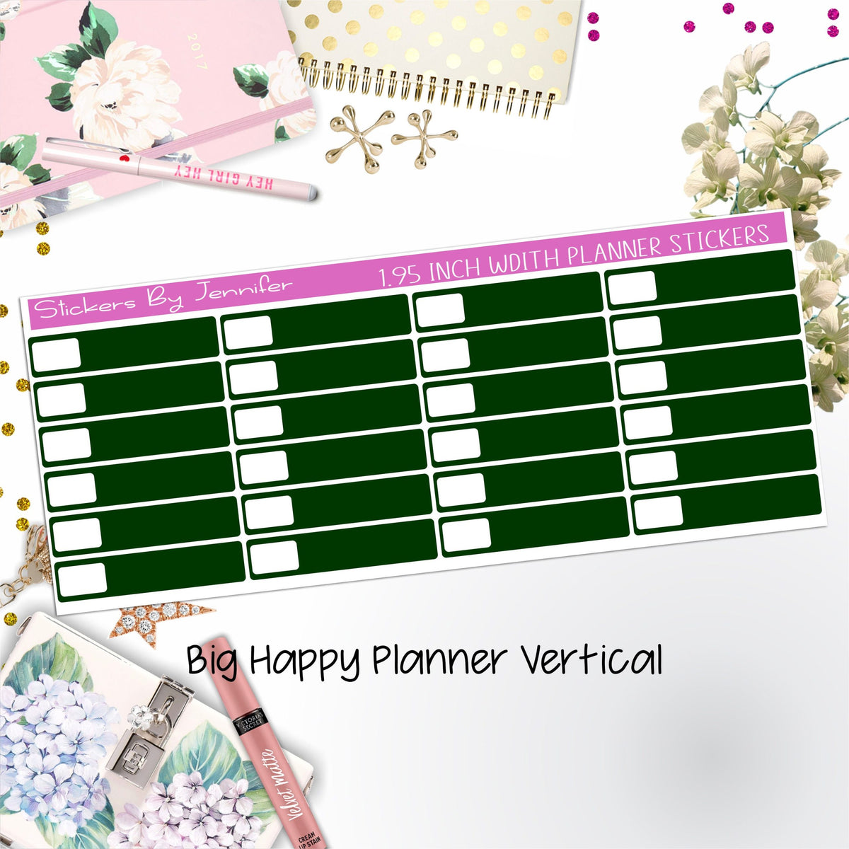 Labels 1.95 inch Width Quarter Boxes 531 for Big Happy Planner Vertical Planner Stickers