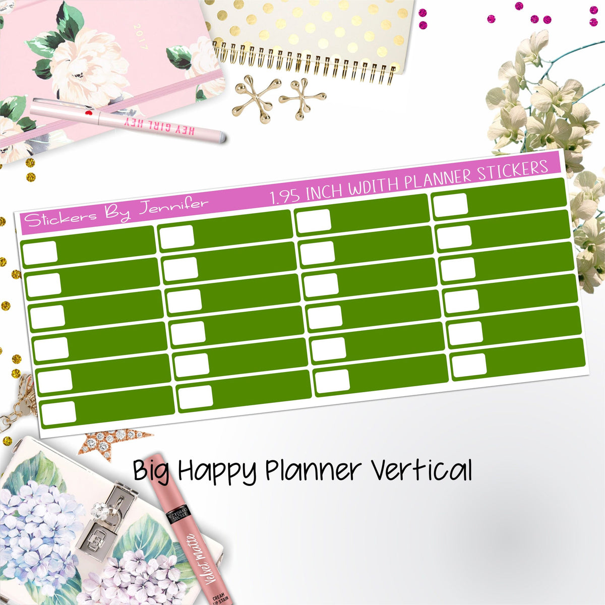 Labels 1.95 inch Width Quarter Boxes 533 for Big Happy Planner Vertical Planner Stickers