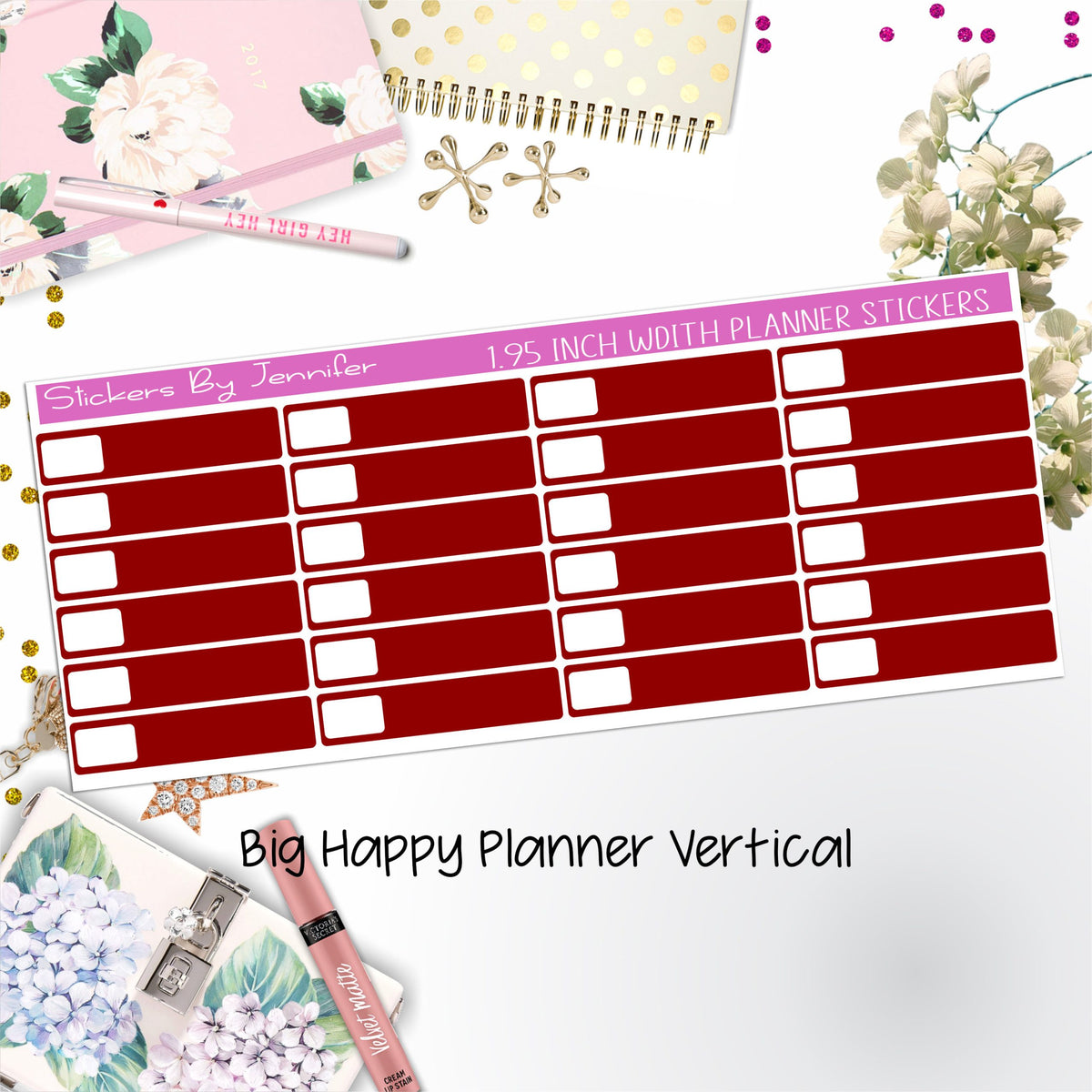 Labels 1.95 inch Width Quarter Boxes 553 for Big Happy Planner Vertical Planner Stickers