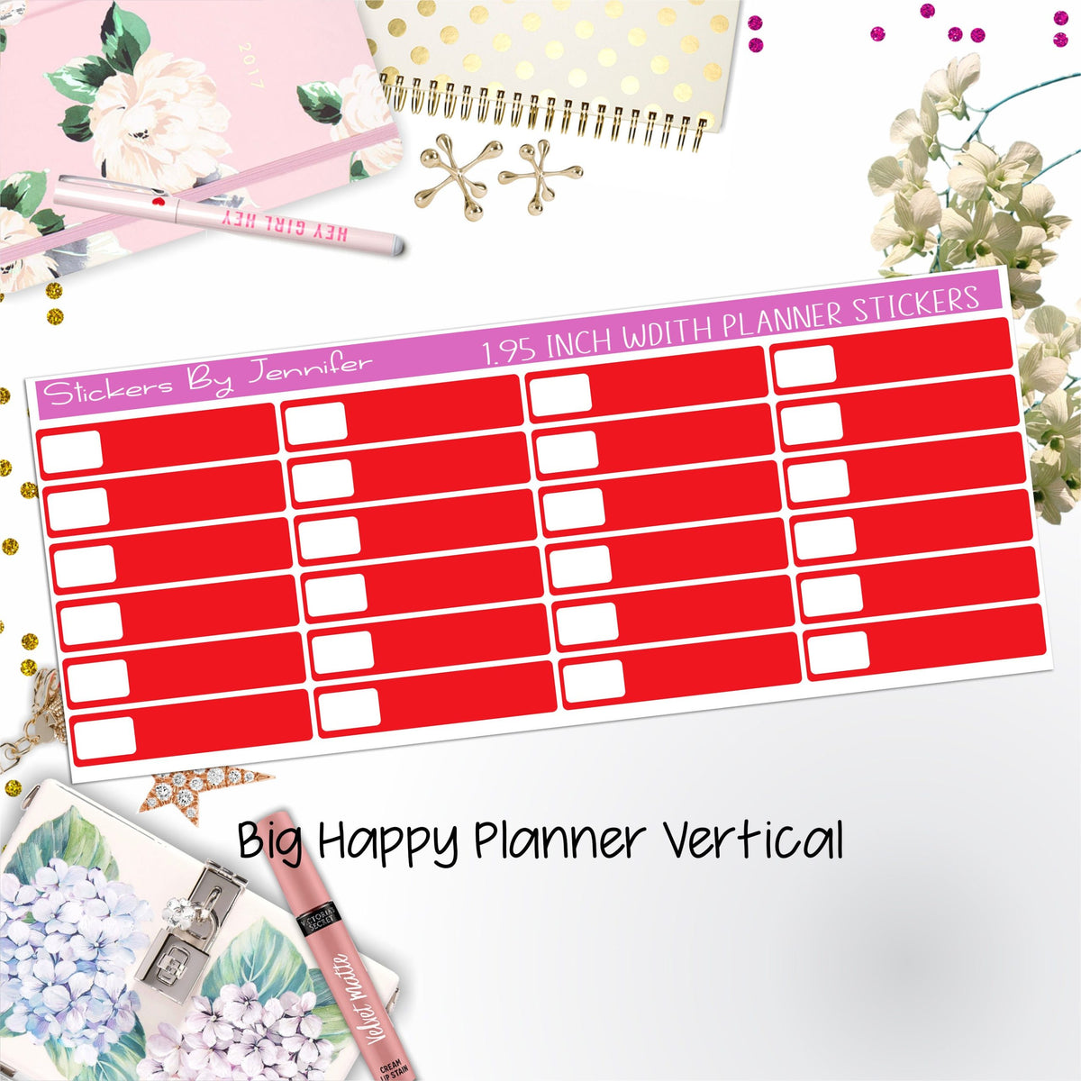 Labels 1.95 inch Width Quarter Boxes 555 for Big Happy Planner Vertical Planner Stickers
