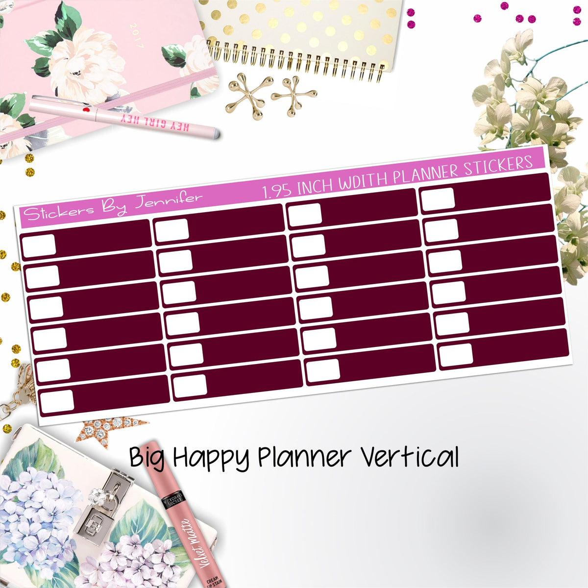 Labels 1.95 inch Width Quarter Boxes 558 for Big Happy Planner Vertical Planner Stickers