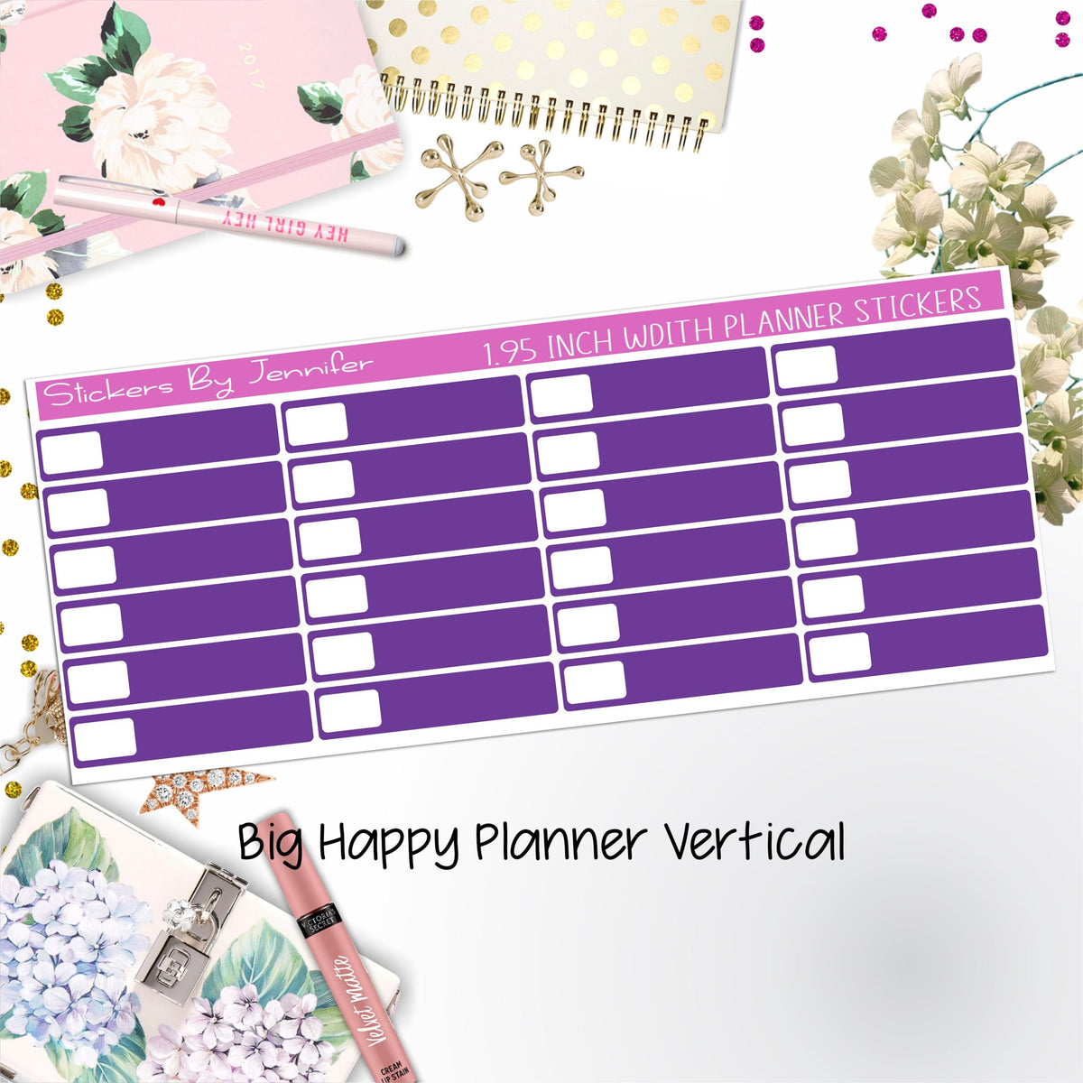 Labels 1.95 inch Width Quarter Boxes 566 for Big Happy Planner Vertical Planner Stickers