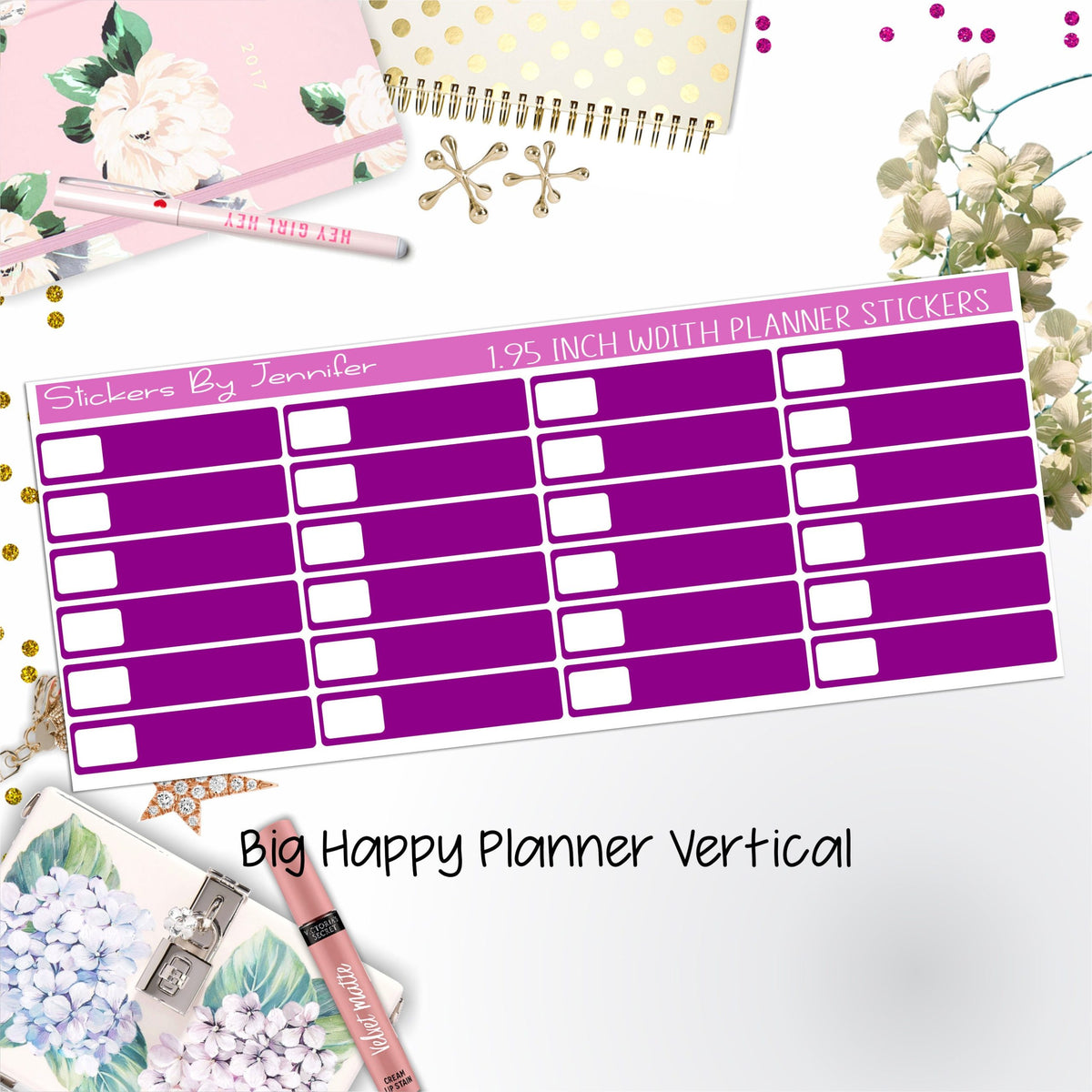 Labels 1.95 inch Width Quarter Boxes 570 for Big Happy Planner Vertical Planner Stickers