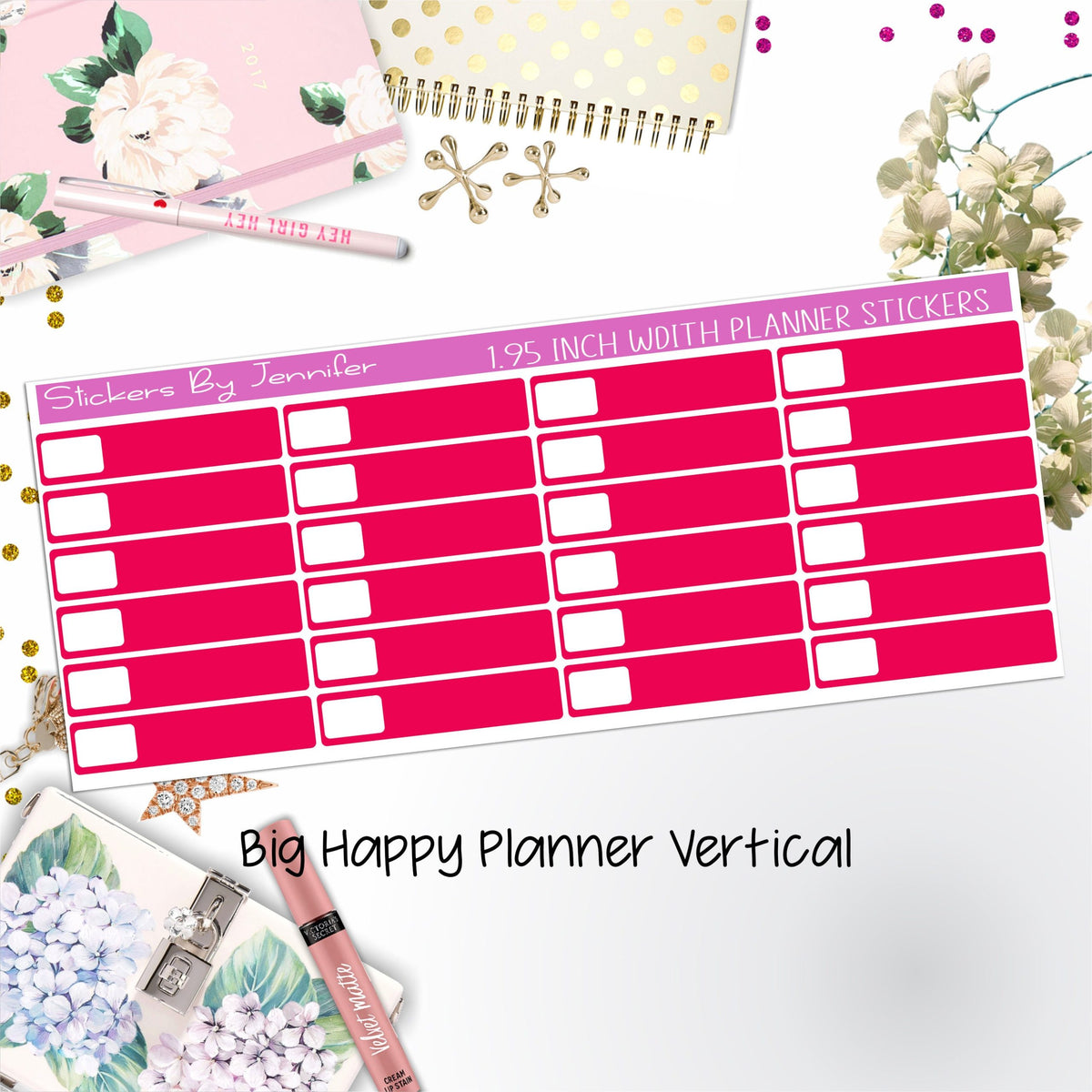 Labels 1.95 inch Width Quarter Boxes 575 for Big Happy Planner Vertical Planner Stickers
