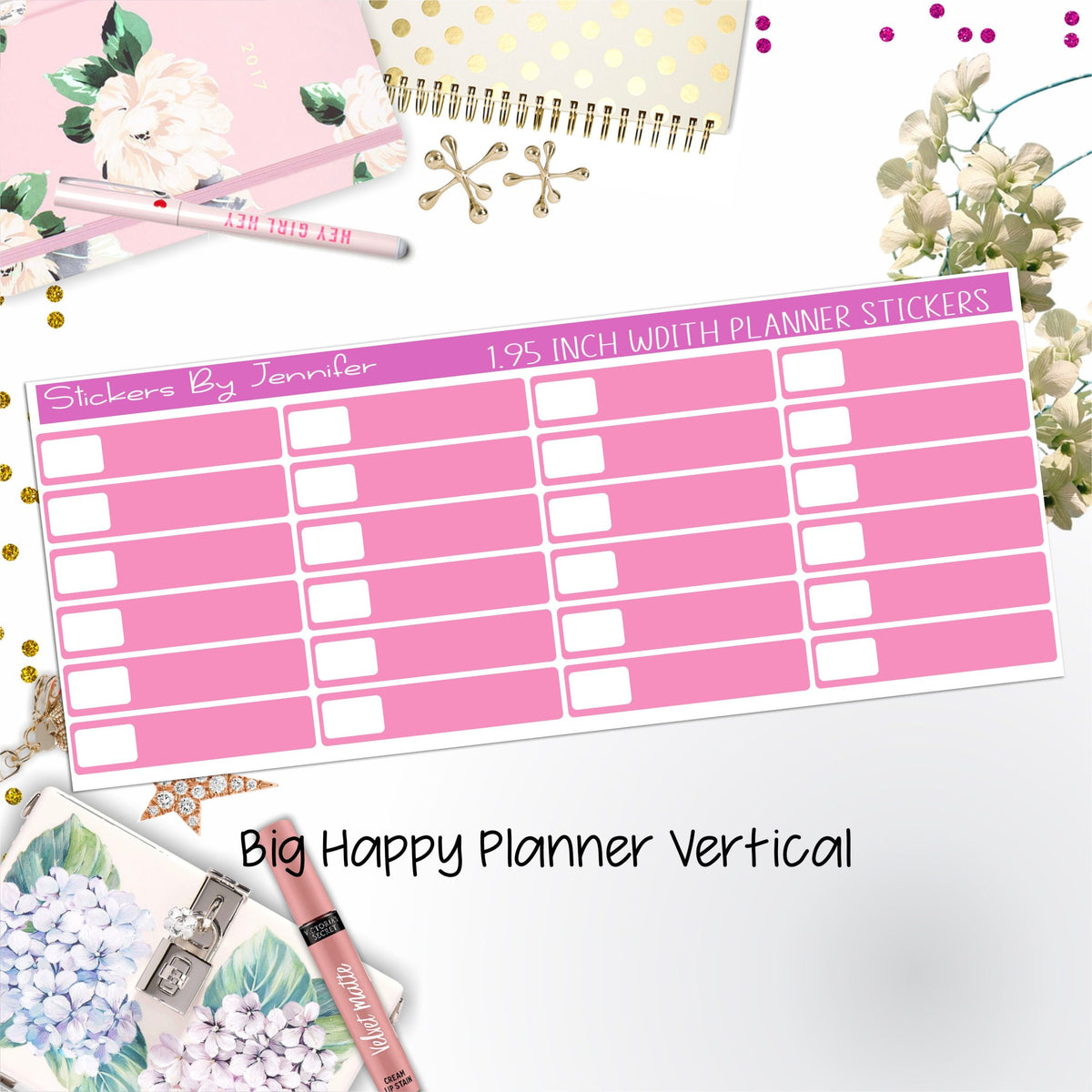 Labels 1.95 inch Width Quarter Boxes 577 for Big Happy Planner Vertical Planner Stickers