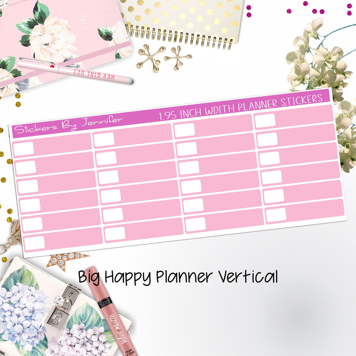 Labels 1.95 inch Width Quarter Boxes 578 for Big Happy Planner Vertical Planner Stickers