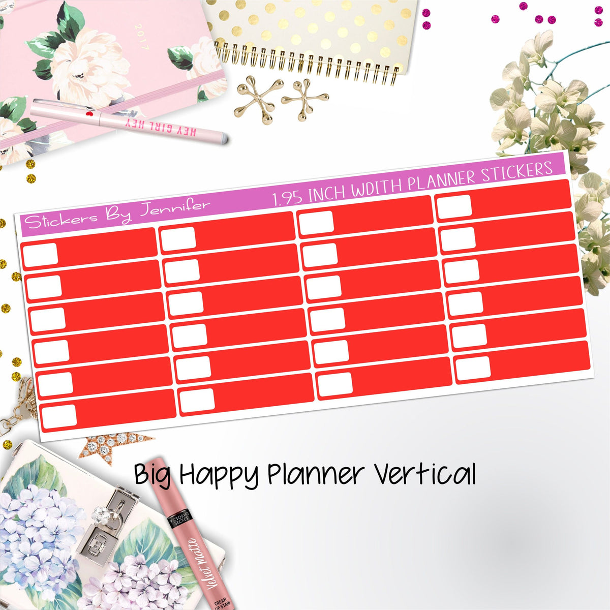 Labels 1.95 inch Width Quarter Boxes 583 for Big Happy Planner Vertical Planner Stickers