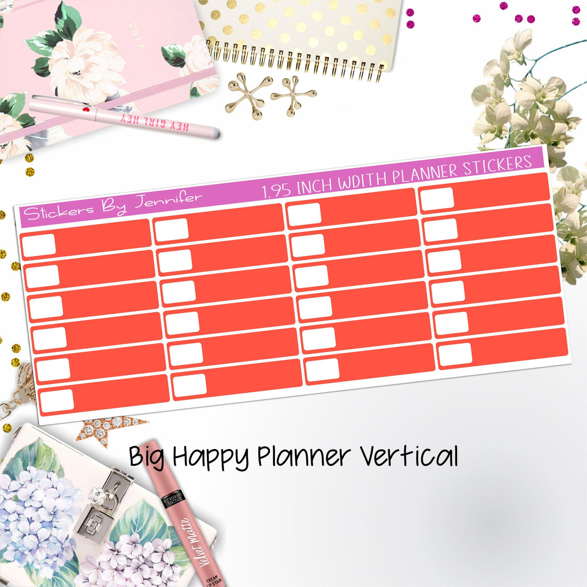 Labels 1.95 inch Width Quarter Boxes 584 for Big Happy Planner Vertical Planner Stickers
