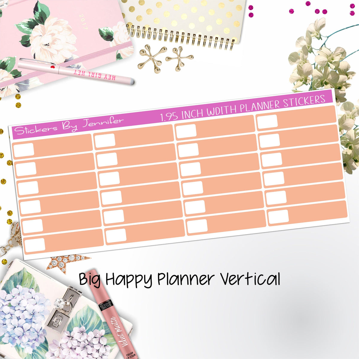 Labels 1.95 inch Width Quarter Boxes 588 for Big Happy Planner Vertical Planner Stickers