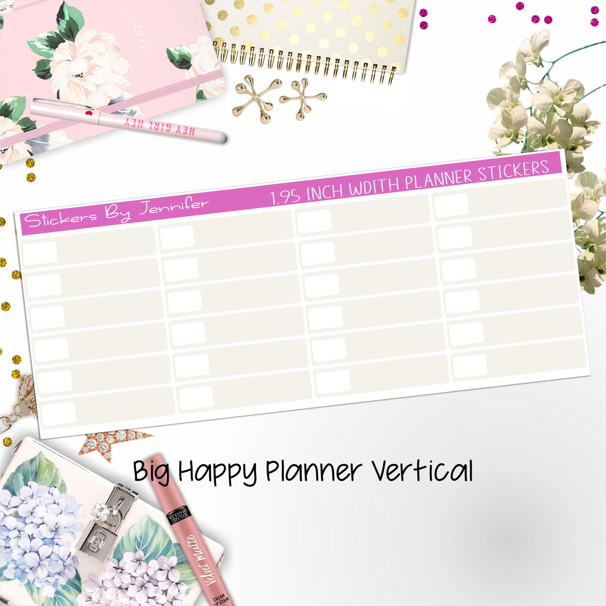 Labels 1.95 inch Width Quarter Boxes 590 for Big Happy Planner Vertical Planner Stickers