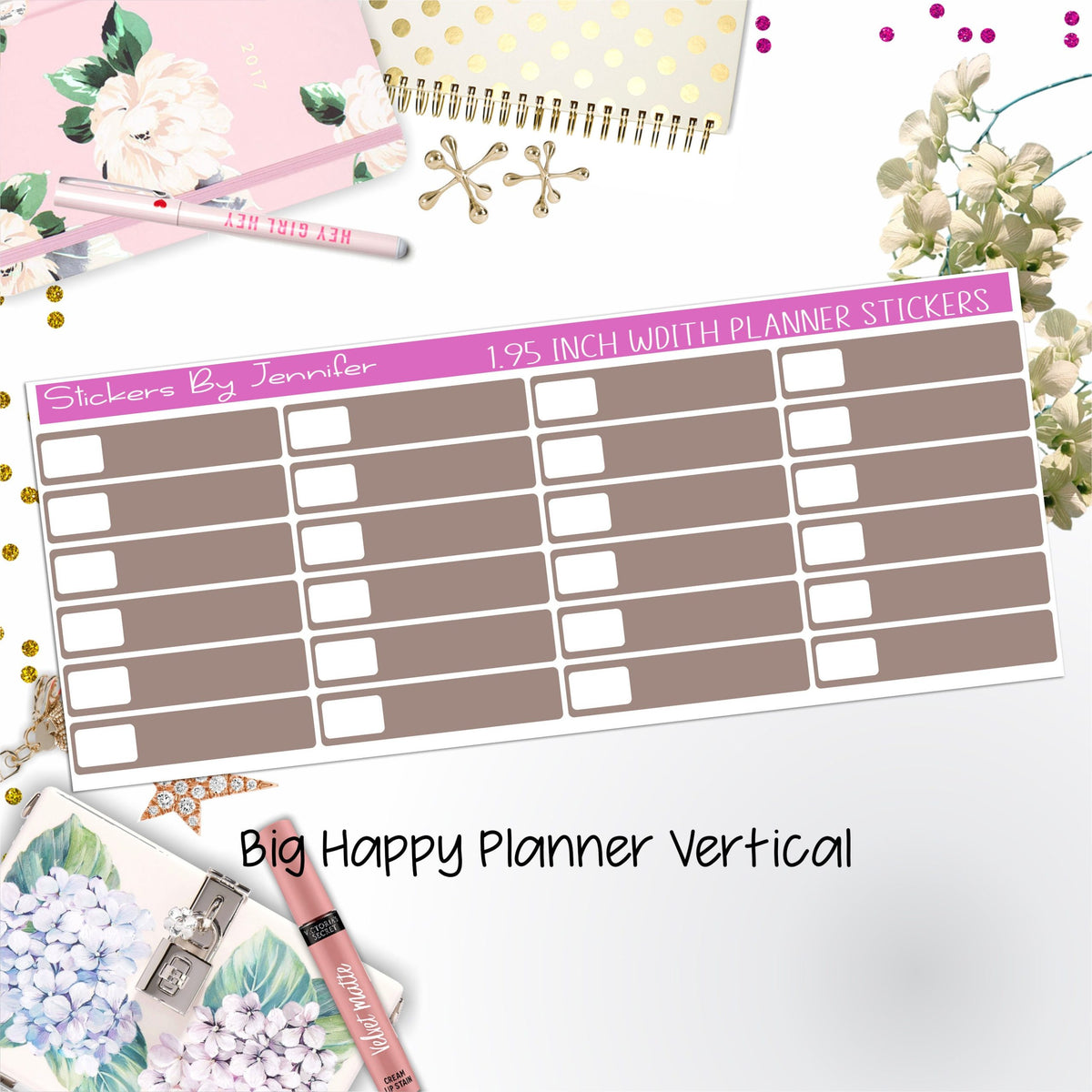 Labels 1.95 inch Width Quarter Boxes 596 for Big Happy Planner Vertical Planner Stickers