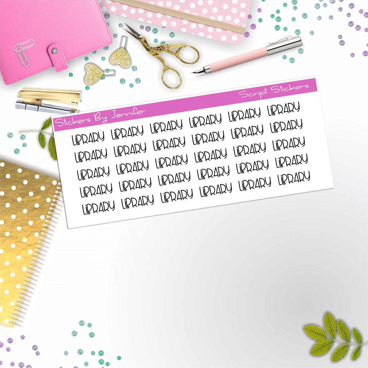 Library Script Stickers, Typography Stickers, Planner Stickers