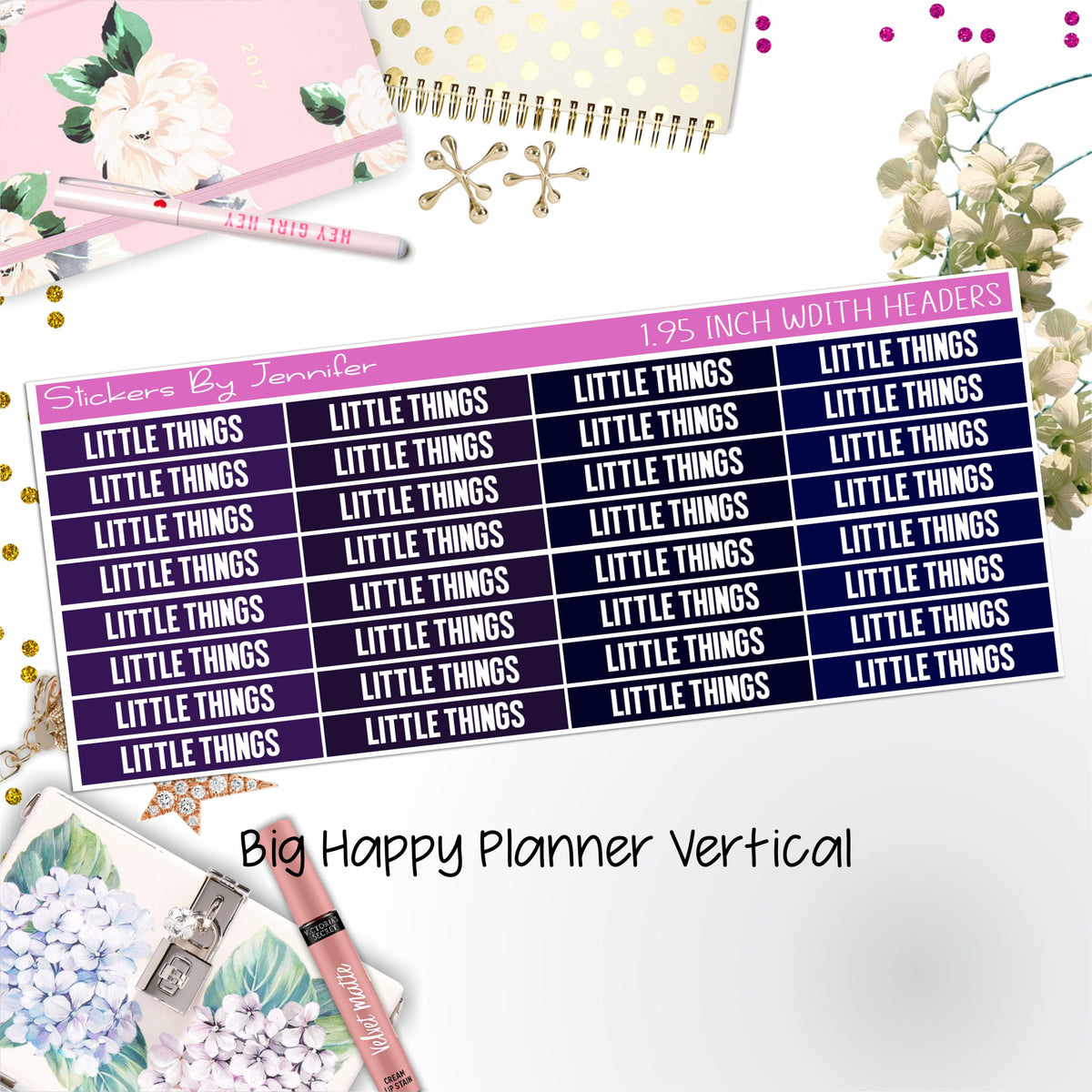Little Things Headers 1.95 inch Width 452 for Big Happy Planner Vertical Planner Stickers