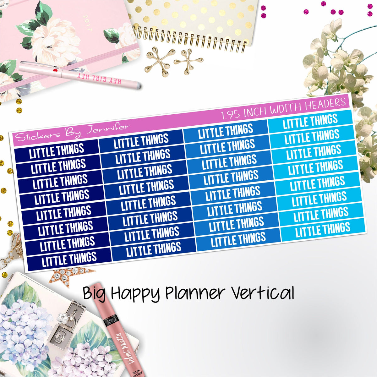 Little Things Headers 1.95 inch Width 453 for Big Happy Planner Vertical Planner Stickers