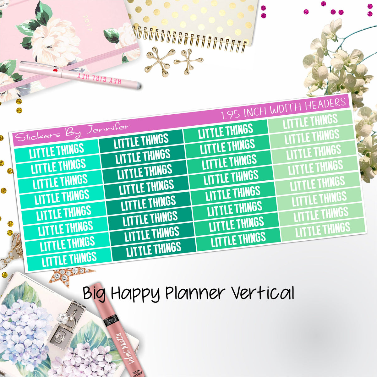 Little Things Headers 1.95 inch Width 457 for Big Happy Planner Vertical Planner Stickers
