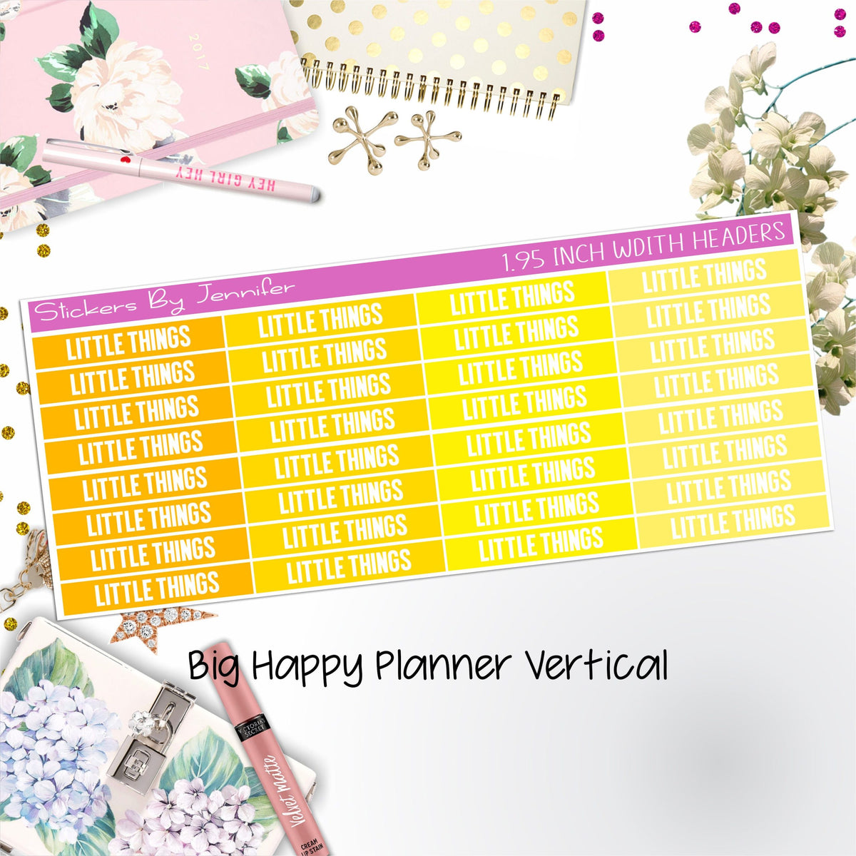 Little Things Headers 1.95 inch Width 461 for Big Happy Planner Vertical Planner Stickers