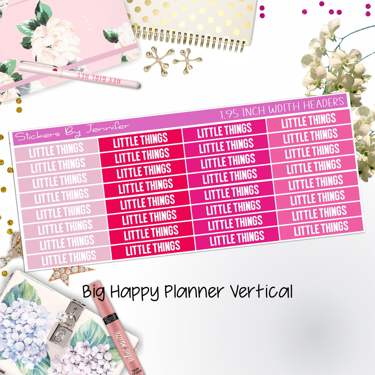 Little Things Headers 1.95 inch Width 469 for Big Happy Planner Vertical Planner Stickers