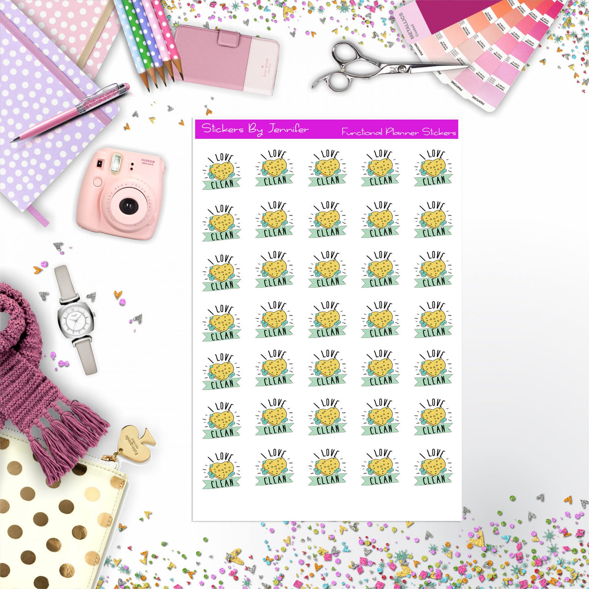 Love To Clean Stickers, Planner Stickers, Journal Stickers, Functional Planner Stickers, Stationary Stickers