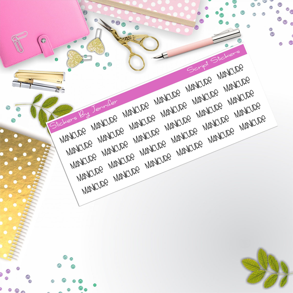 Manicure Script Stickers, Typography Stickers, Planner Stickers