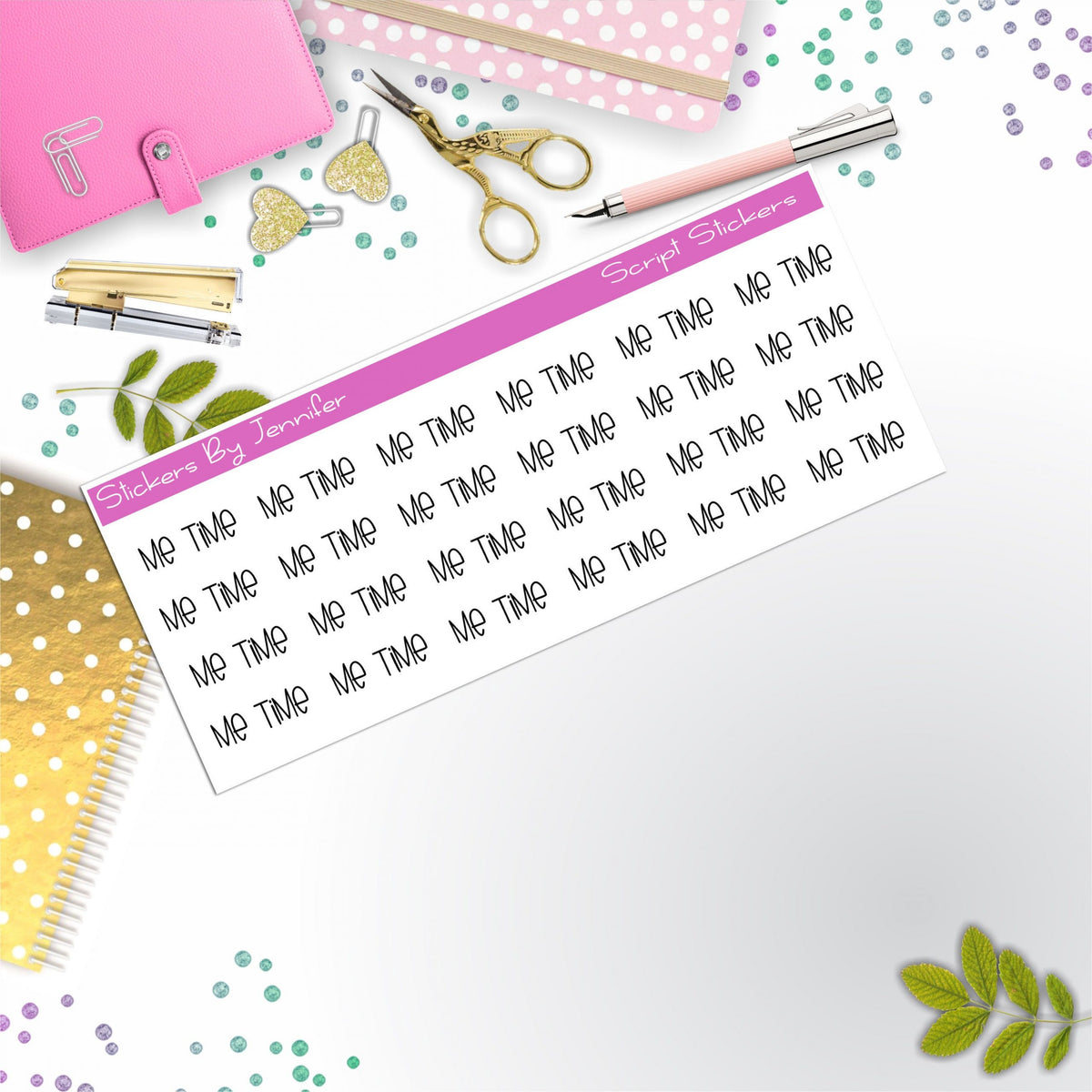 Me Time Script Stickers, Typography Stickers, Planner Stickers