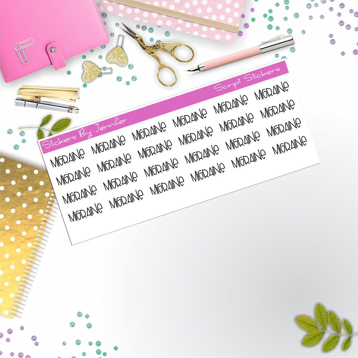 Migraine Script Stickers, Typography Stickers, Planner Stickers