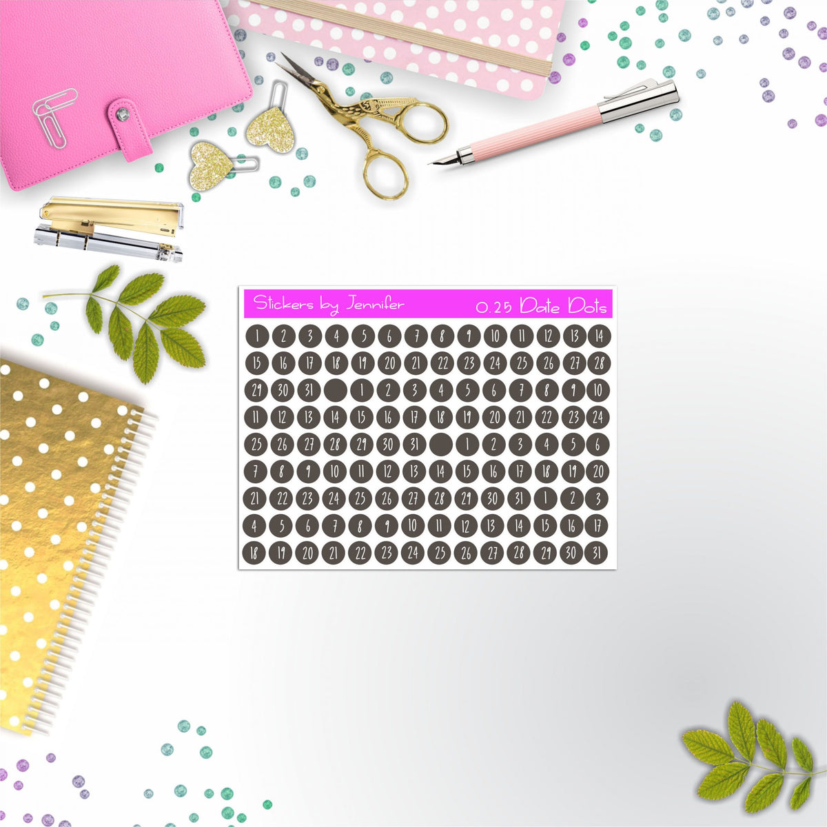 Mini Date Covers, Date Dots, Number Stickers M-95, Planner Stickers, Journal Stickers, Functional Planner Stickers, Stationary Stickers