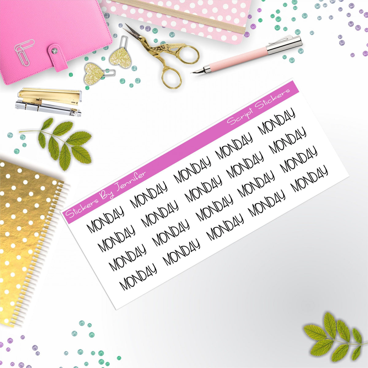 Monday Script Stickers, Typography Stickers, Planner Stickers, Journal Stickers, Functional Planner Stickers, Stationary Stickers