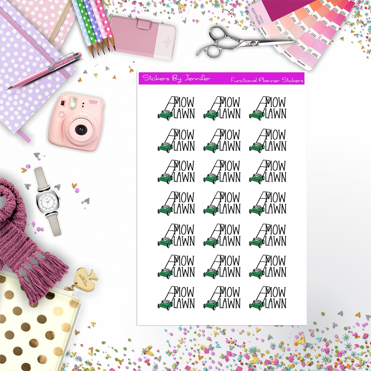 Mow Lawn Stickers, Planner Stickers, Journal Stickers, Functional Planner Stickers, Stationary Stickers