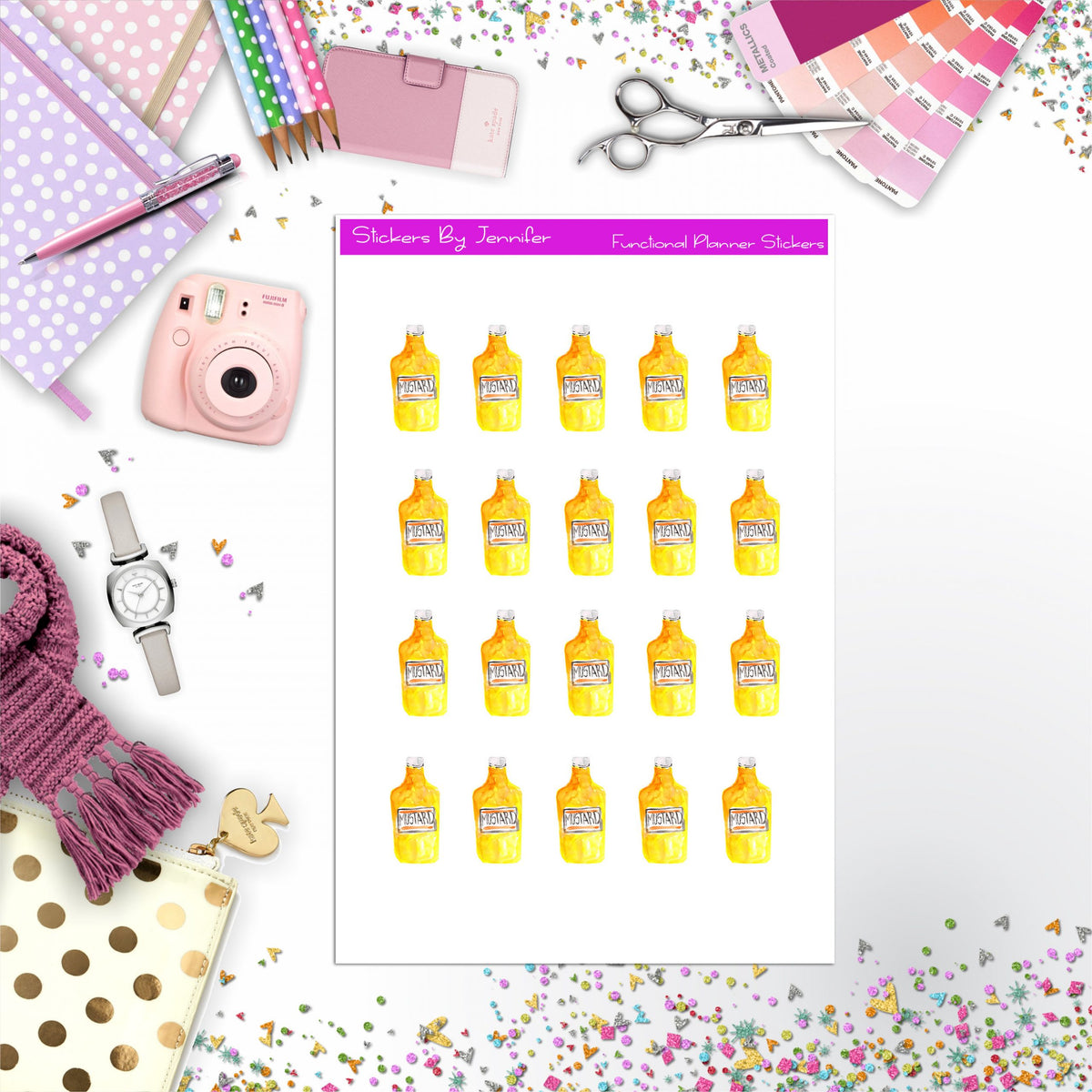Mustard Stickers, Planner Stickers, Journal Stickers, Functional Planner Stickers, Stationary Stickers