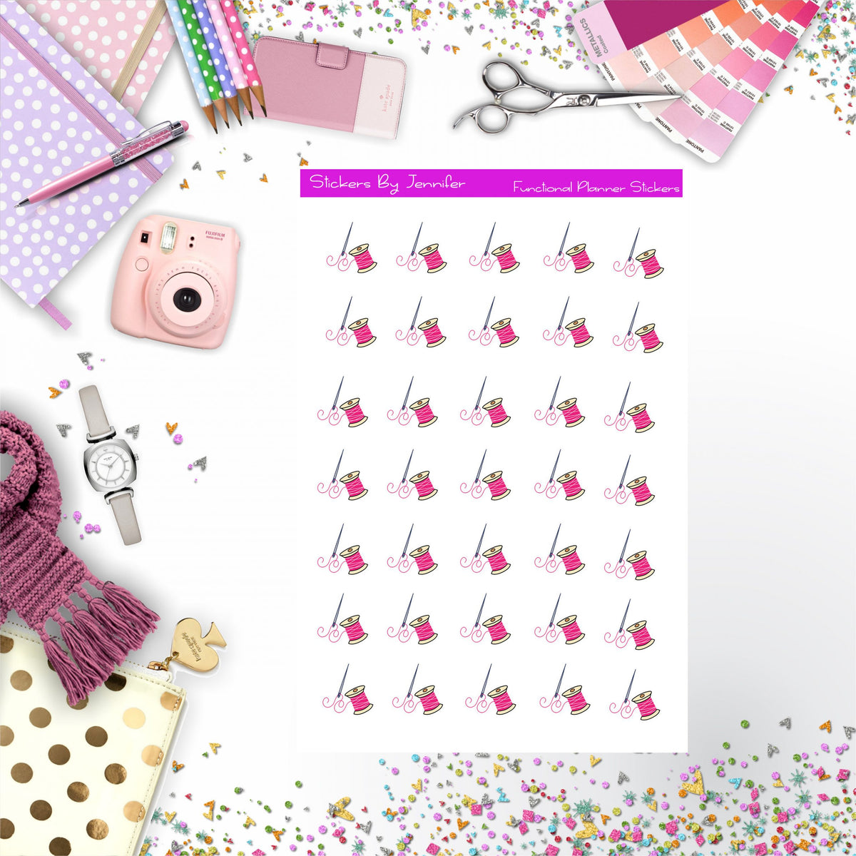 Needle Thread Stickers, Planner Stickers, Journal Stickers, Functional Planner Stickers, Stationary Stickers