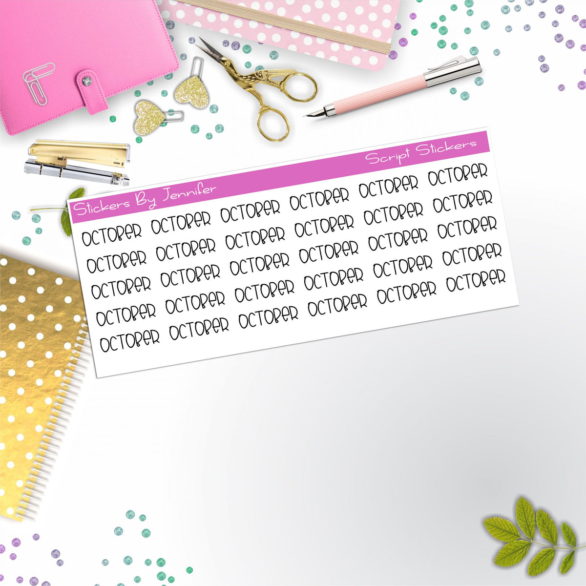 October Script Stickers, Typography Stickers, Planner Stickers