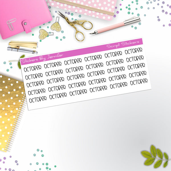 October Script Stickers, Typography Stickers, Planner Stickers