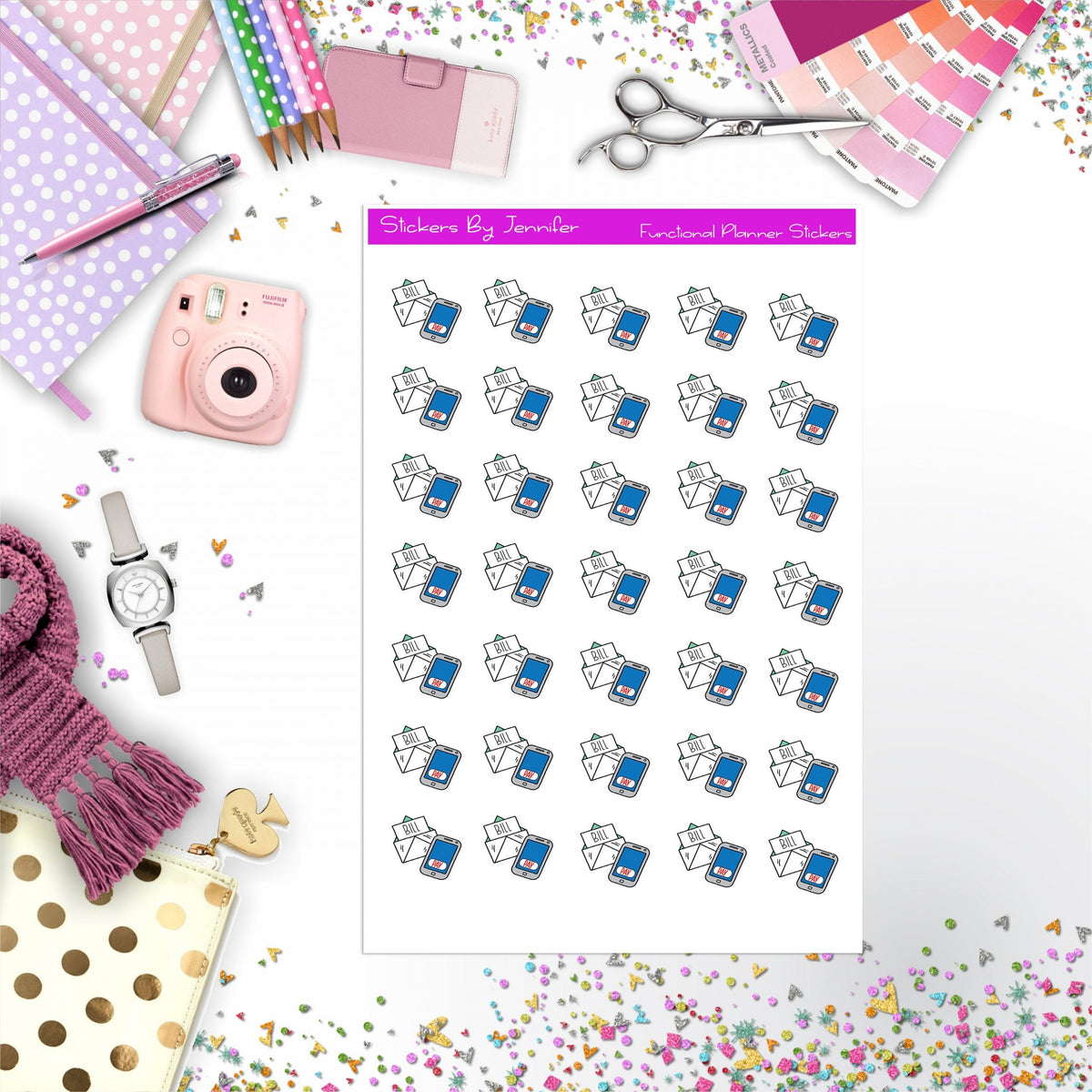 Pay Bill Stickers, Planner Stickers, Journal Stickers, Functional Planner Stickers, Stationary Stickers