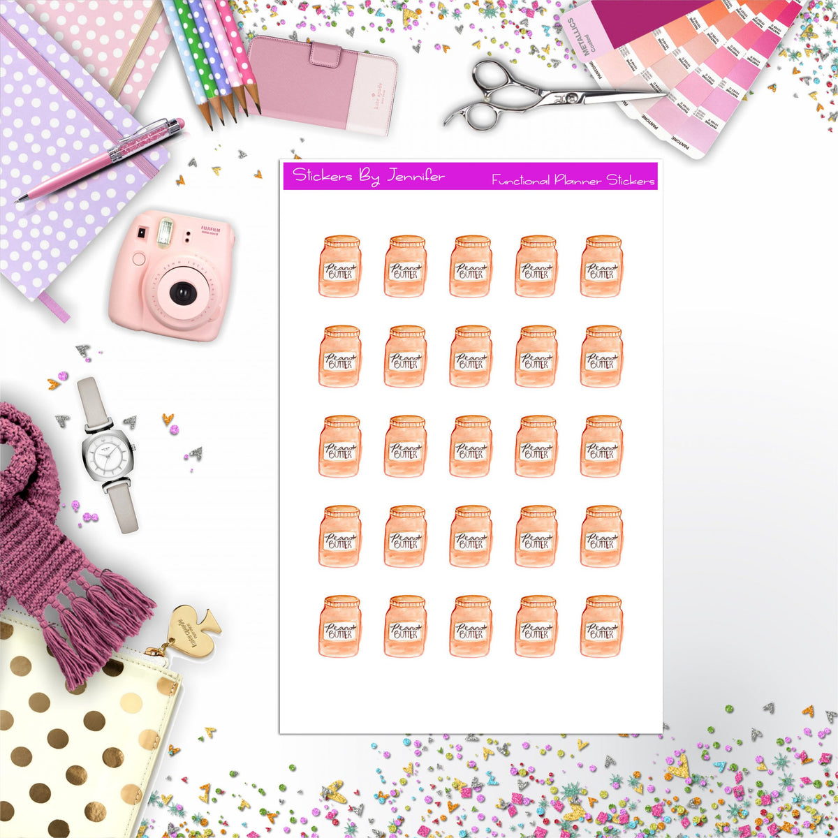 Peanut Butter  Stickers, Planner Stickers, Journal Stickers, Functional Planner Stickers, Stationary Stickers