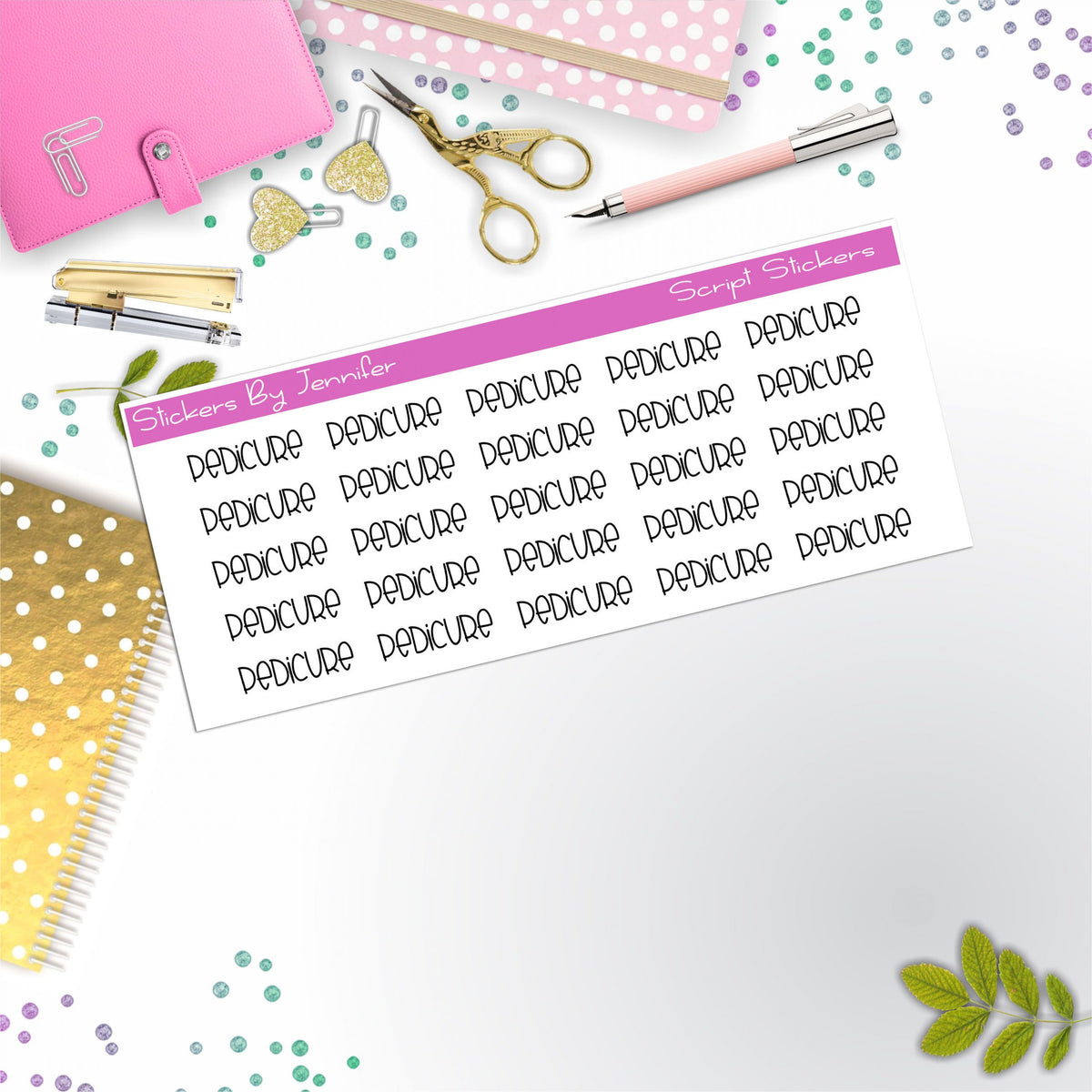 Pedicure Script Stickers, Typography Stickers, Planner Stickers