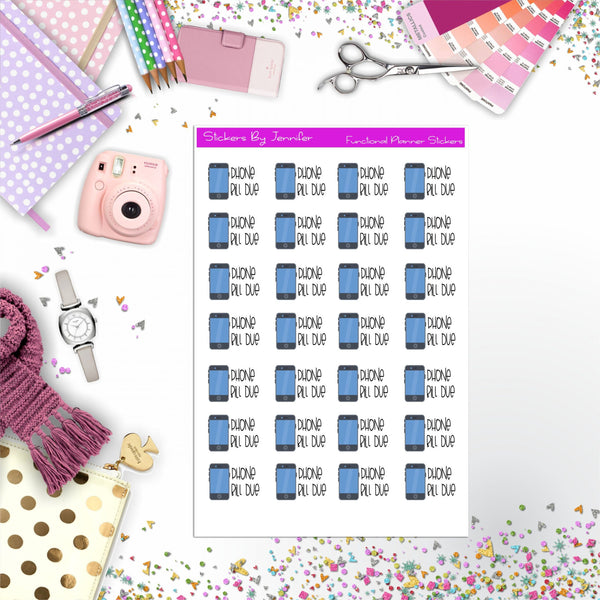 Phone Bill Due  Planner Stickers