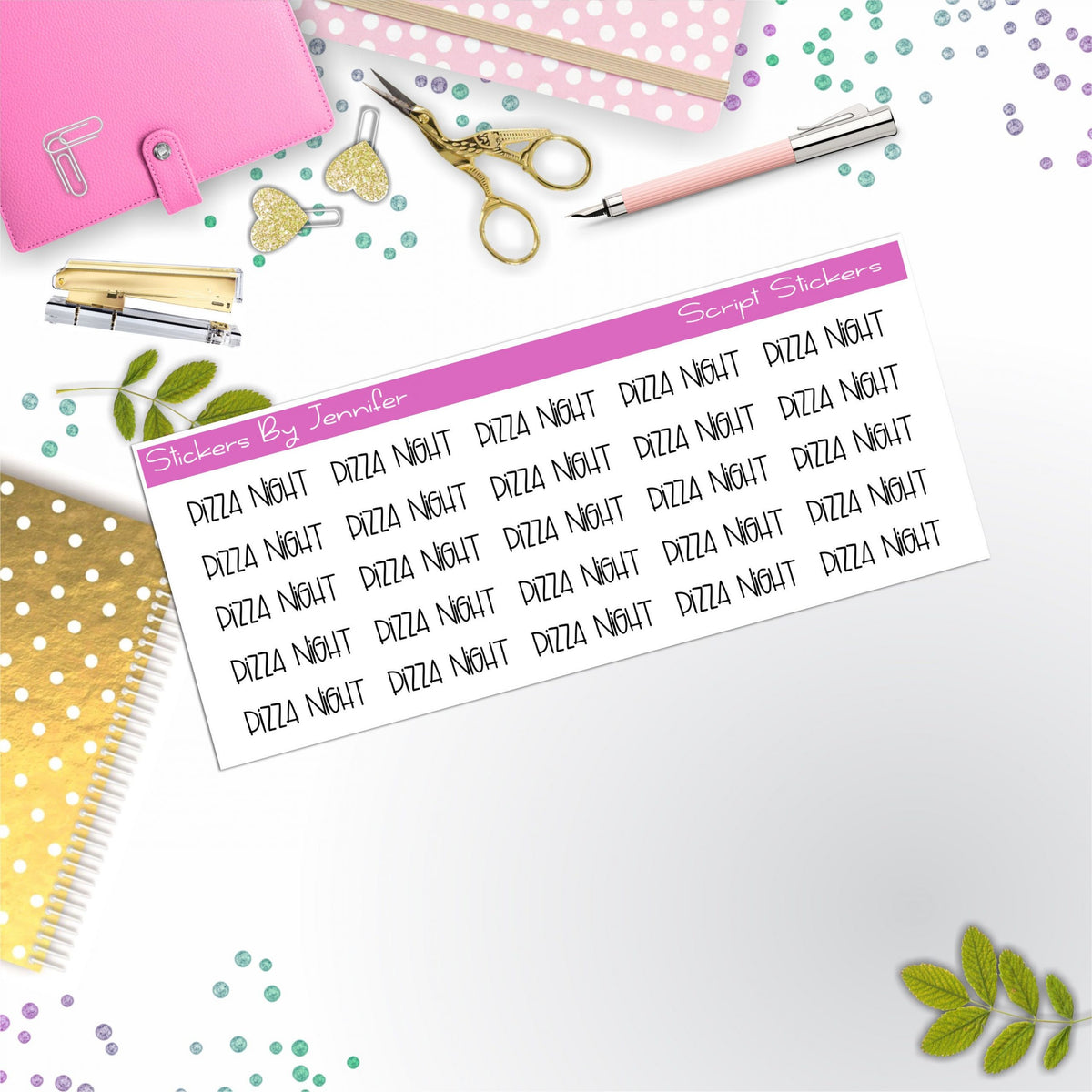 Pizza Night Script Stickers, Typography Stickers, Planner Stickers