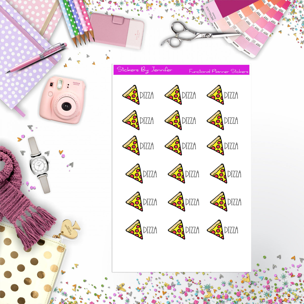 Pizza Stickers, Planner Stickers, Journal Stickers, Functional Planner Stickers, Stationary Stickers