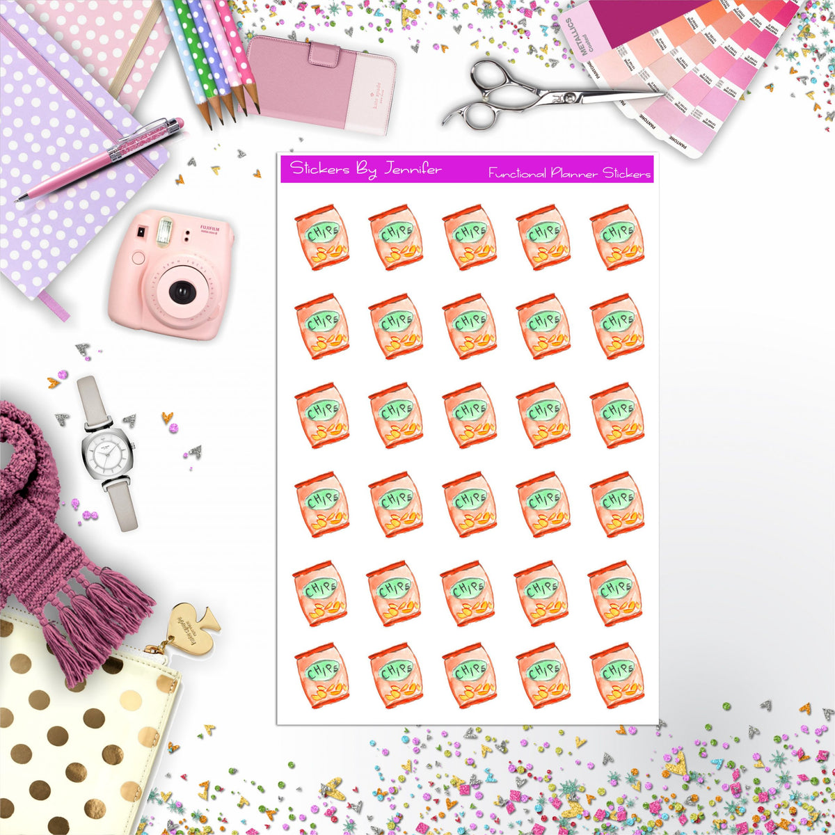 Potato Chips Stickers, Planner Stickers, Journal Stickers, Functional Planner Stickers, Stationary Stickers