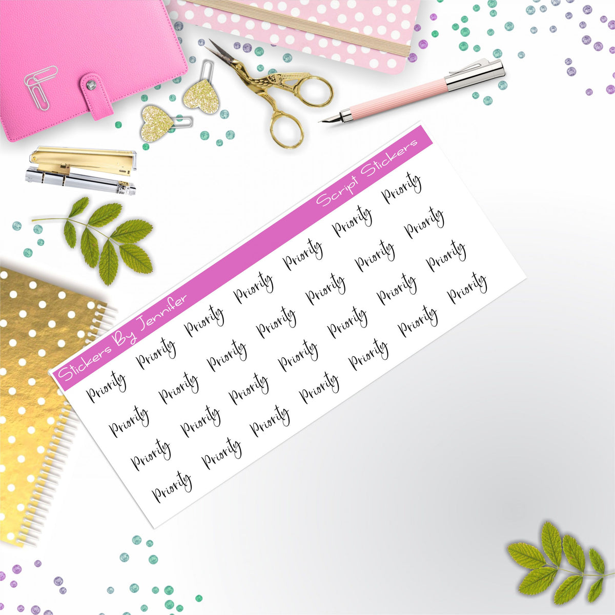 Priority Script Stickers, Typography Stickers, Planner Stickers, Journal Stickers, Functional Planner Stickers, Stationary Stickers