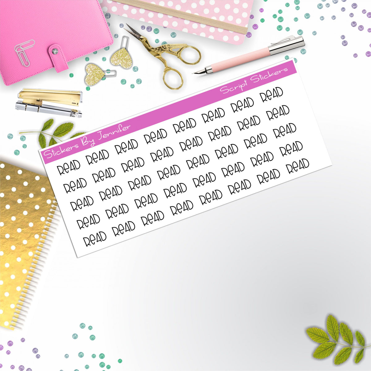 Read Script Stickers, Typography Stickers, Planner Stickers