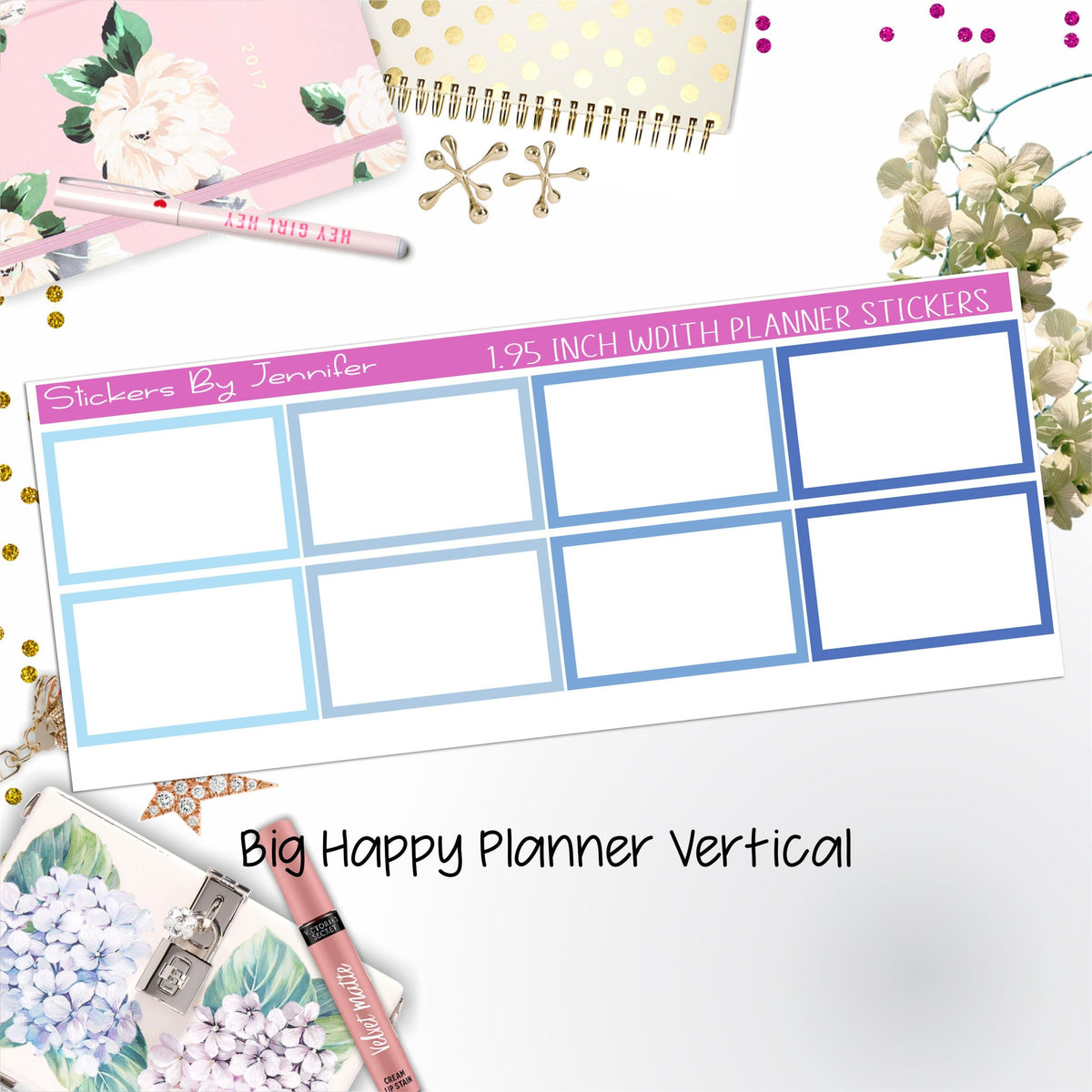 Rectangle 1.95 inch Width Half Boxes 429 for Big Happy Planner Vertical Planner Stickers
