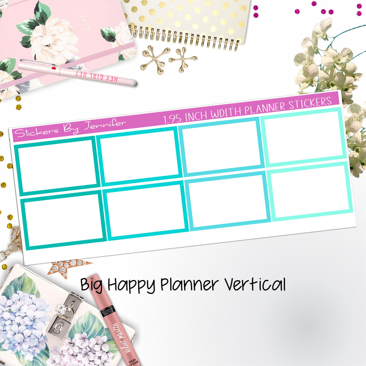 Rectangle 1.95 inch Width Half Boxes 431 for Big Happy Planner Vertical Planner Stickers
