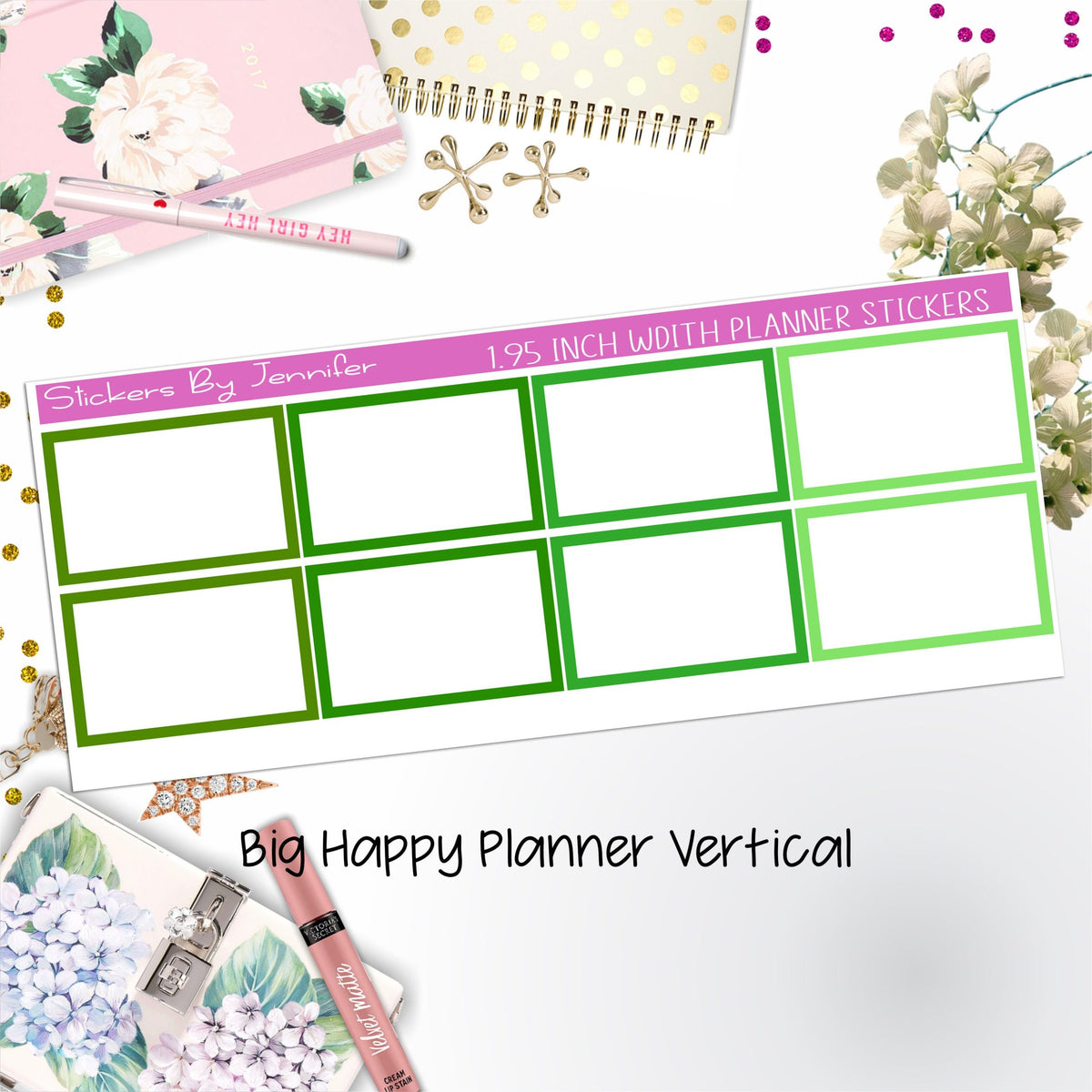 Rectangle 1.95 inch Width Half Boxes 434 for Big Happy Planner Vertical Planner Stickers