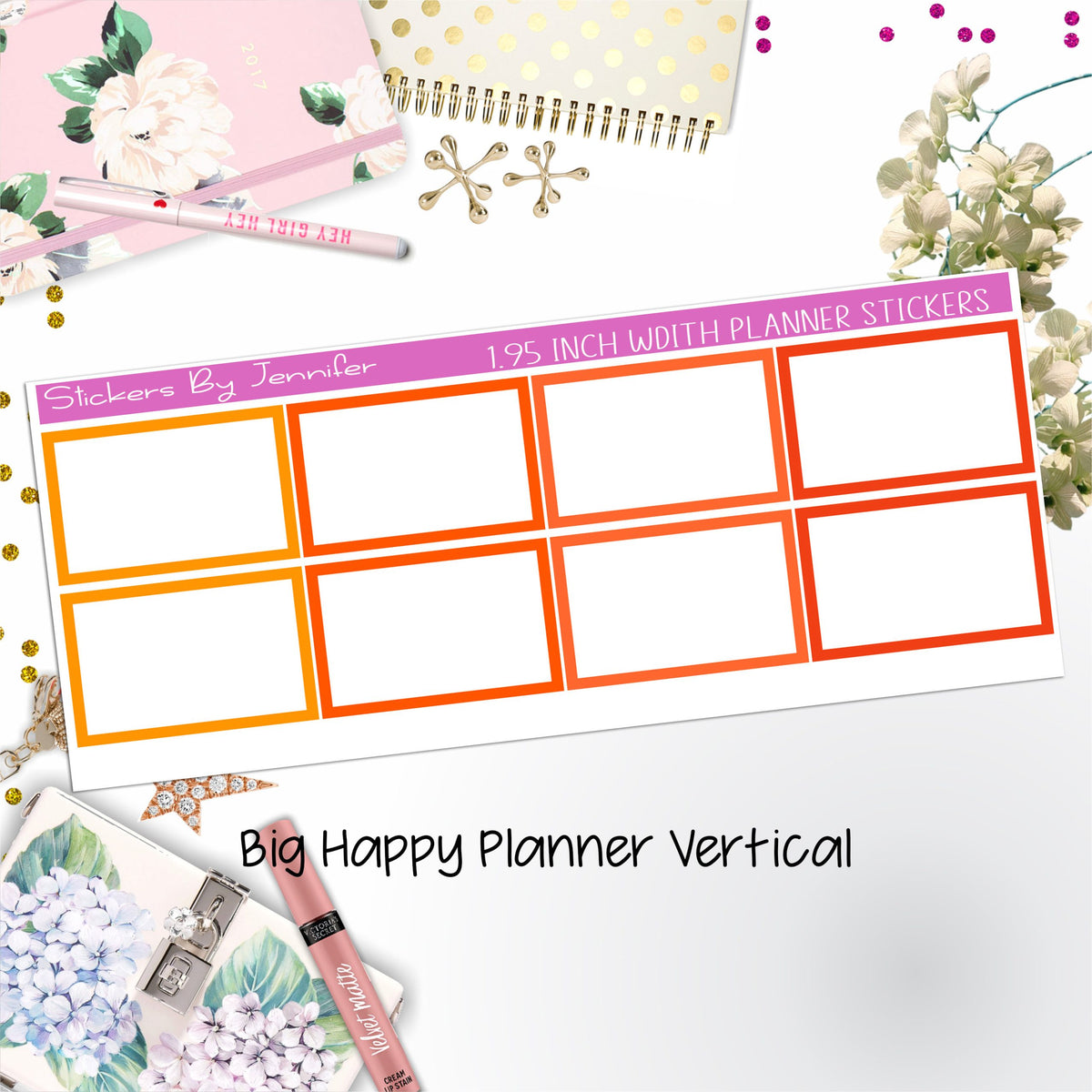 Rectangle 1.95 inch Width Half Boxes 437 for Big Happy Planner Vertical Planner Stickers