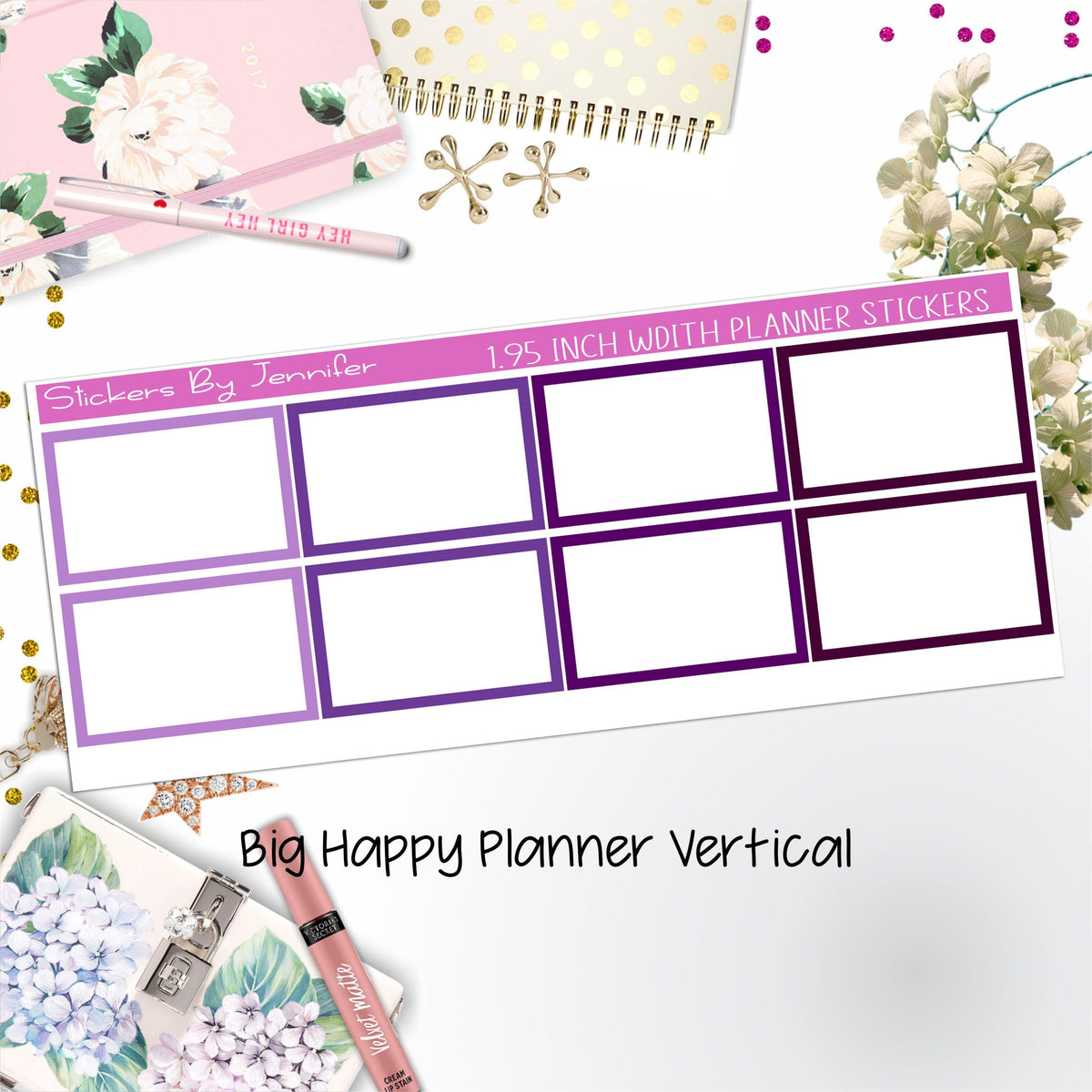 Rectangle 1.95 inch Width Half Boxes 442 for Big Happy Planner Vertical Planner Stickers