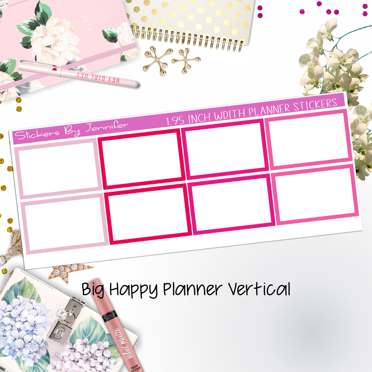 Rectangle 1.95 inch Width Half Boxes 444 for Big Happy Planner Vertical Planner Stickers