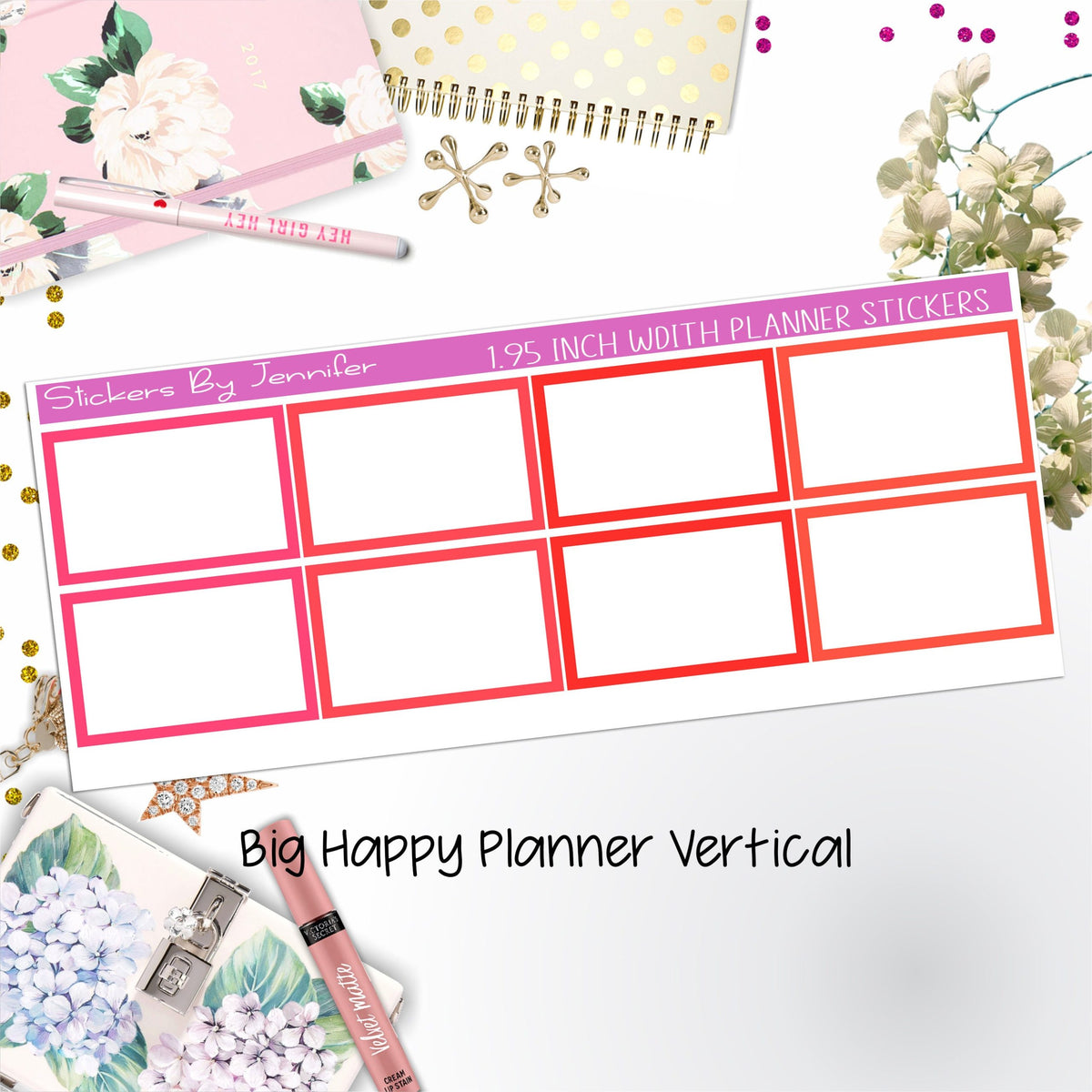 Rectangle 1.95 inch Width Half Boxes 446 for Big Happy Planner Vertical Planner Stickers